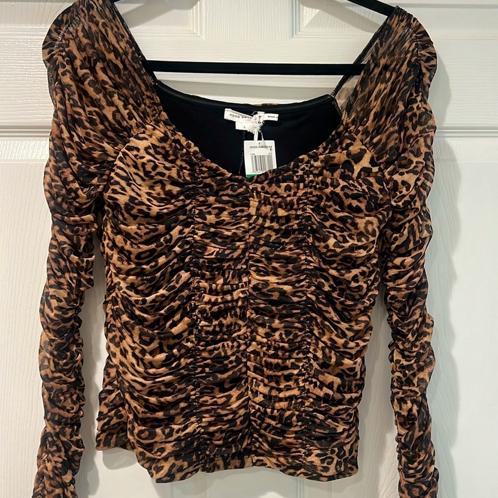 Good American Leopard Print Top - NWT Sz L Brown and Black